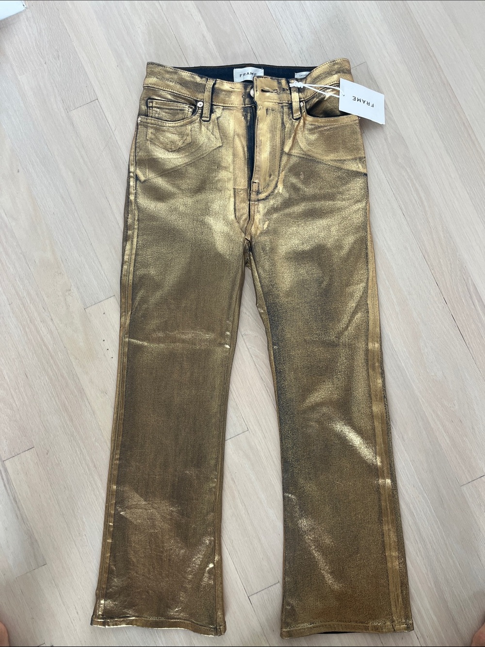 Frame Denim Gold Metallic Wide Leg Jeans